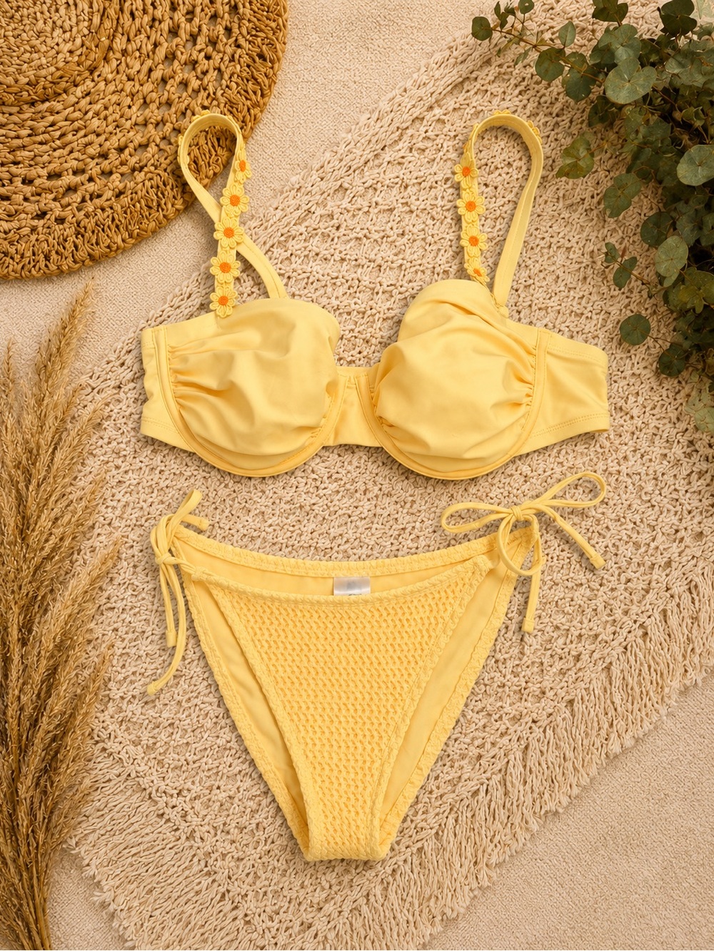 wild fable Yellow Floral-Trim Underwire Bikini Set
